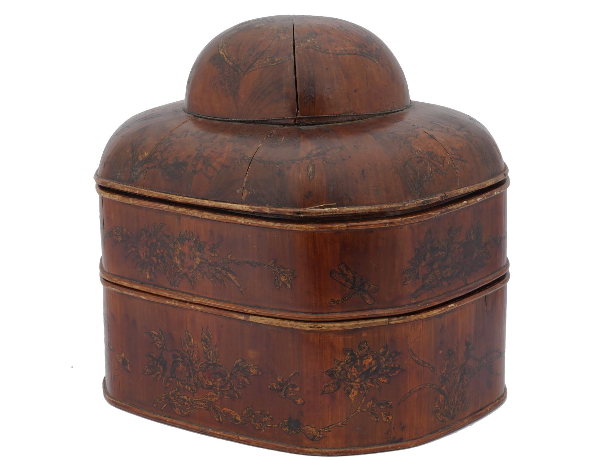 ANTIQUE CHINESE STACKABLE WOODEN HAT TRAVEL CASE PIC-0